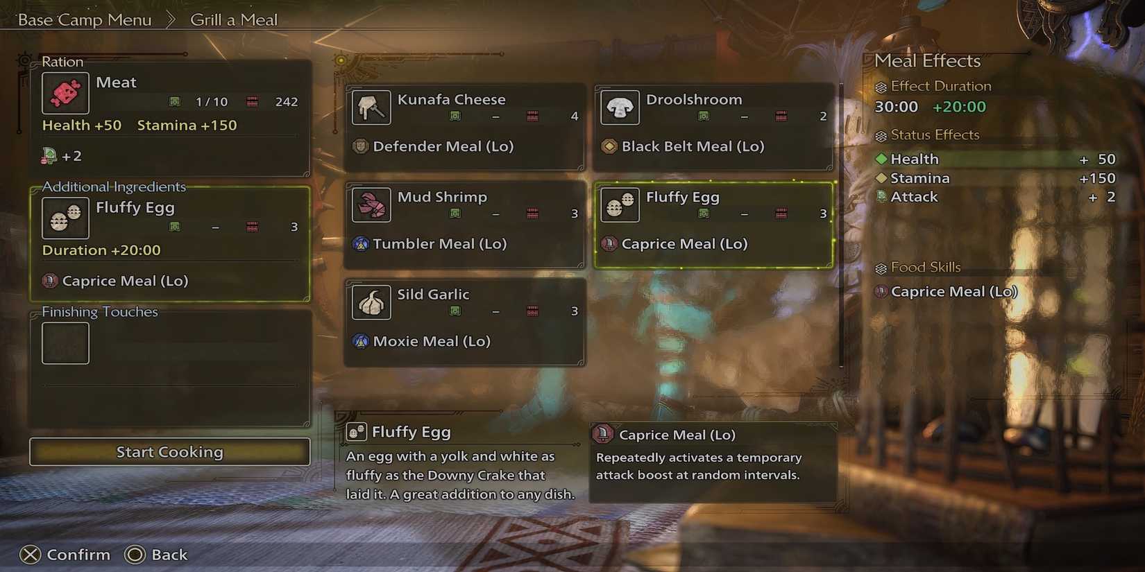 Meat + Fluffy Egg meal in Monster Hunter Wilds