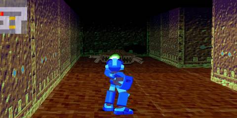 Mega Man blasting his Mega Buster cannon in Mega Man Legends