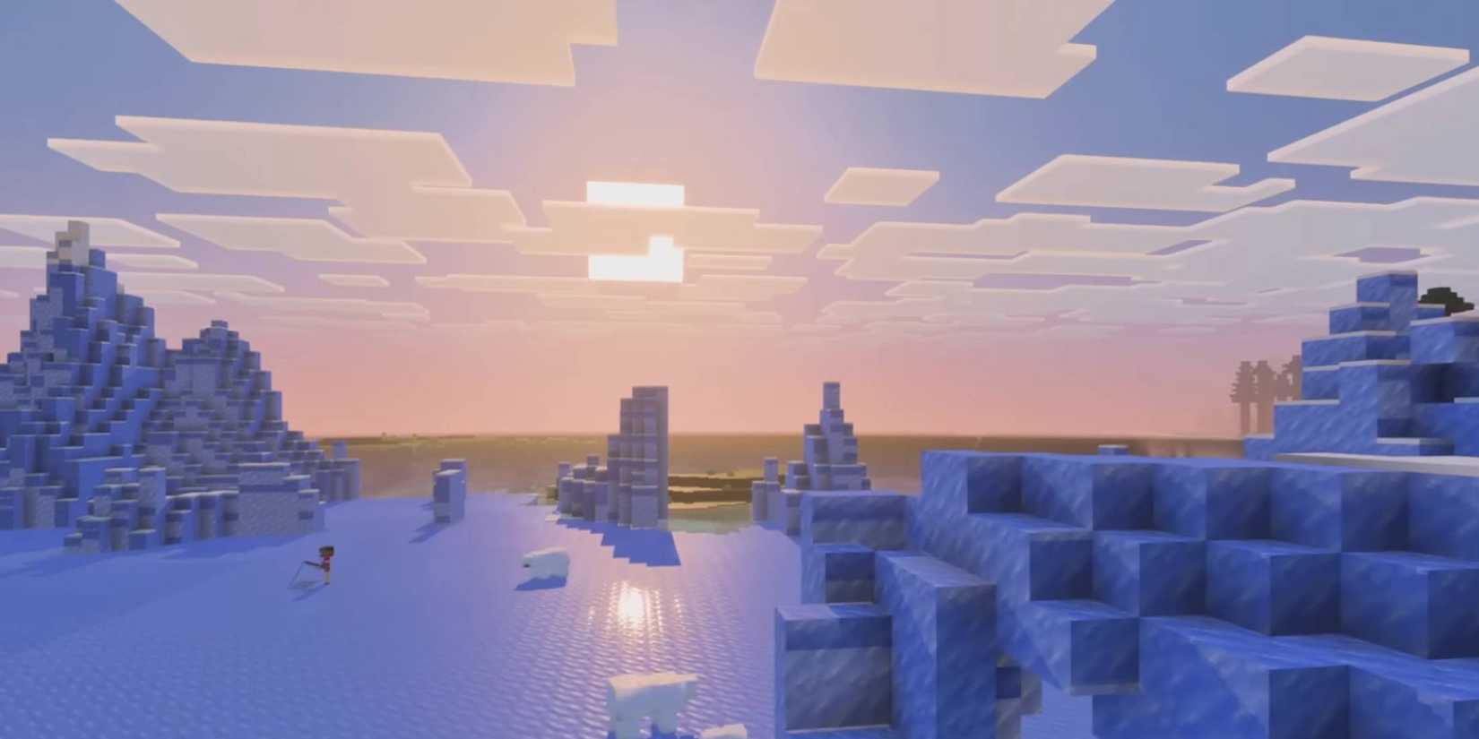 An image of a frozen ocean from Minecraft's Vibrant Visuals update.