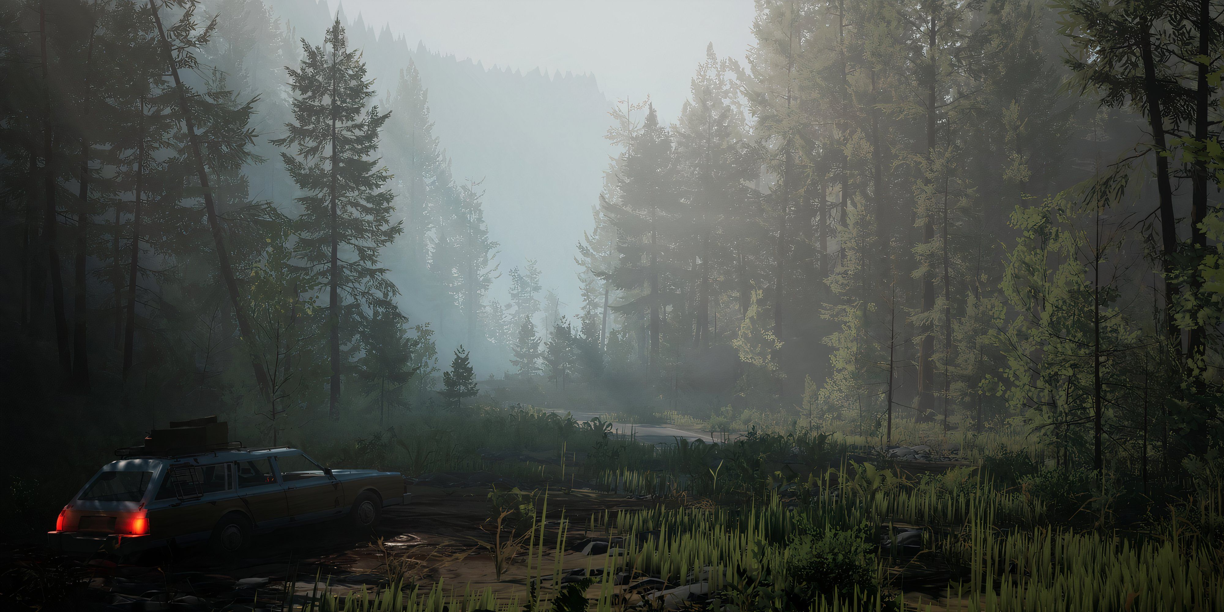 10 Best Survival Games of the 2020s Driving in a lush forest