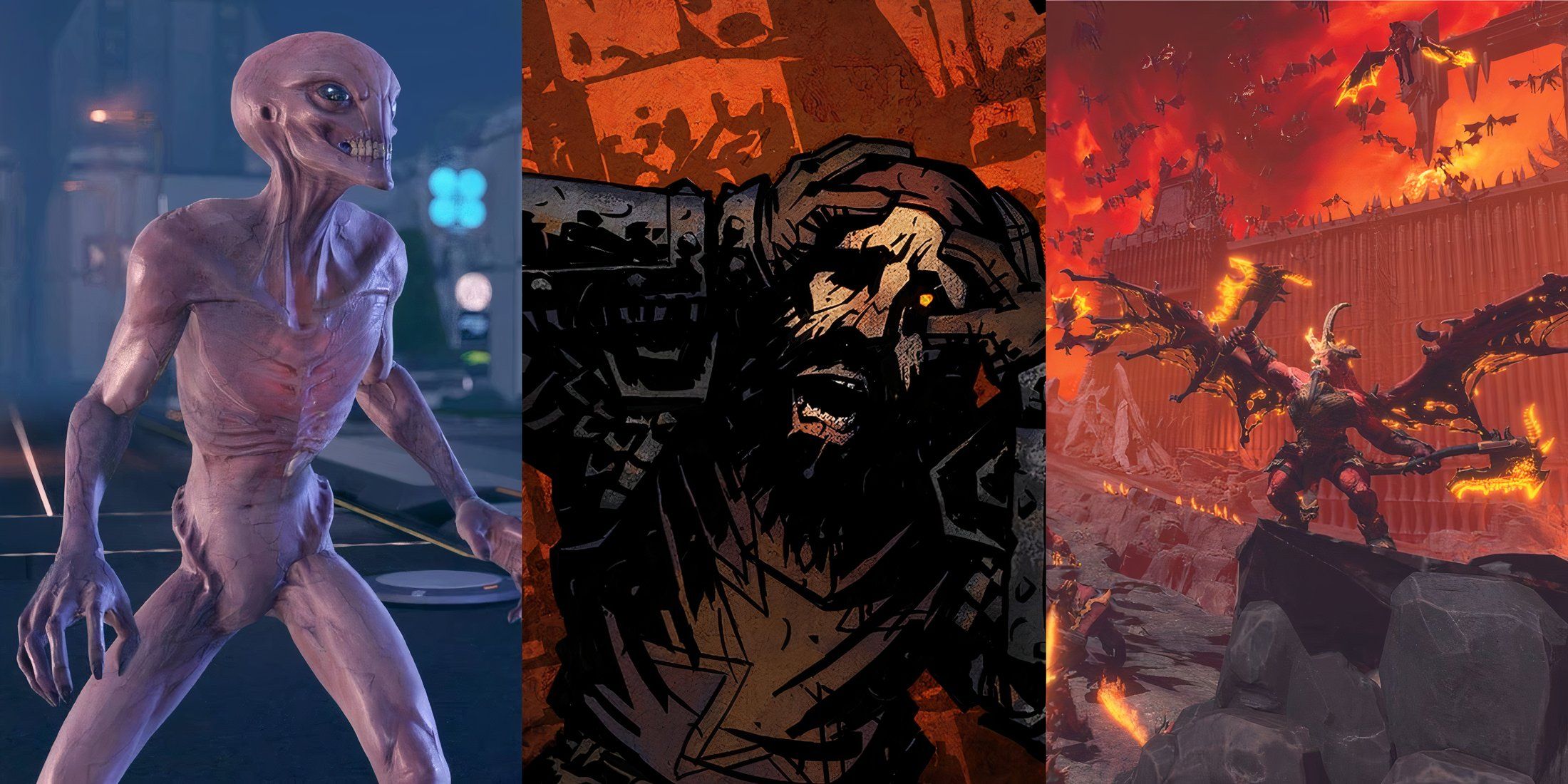 Feature image depicting XCOM 2, Darkest Dungeon, and Total War Warhammer 3