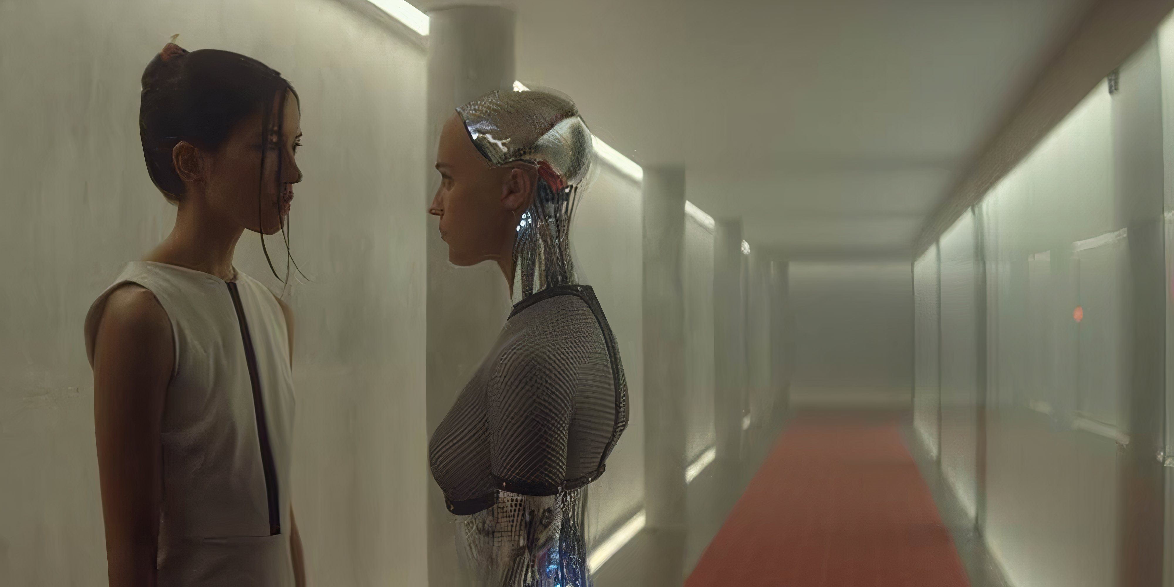 10 Movies About Humanities Struggle With Technology a robot woman stands next to a pretty asian lady