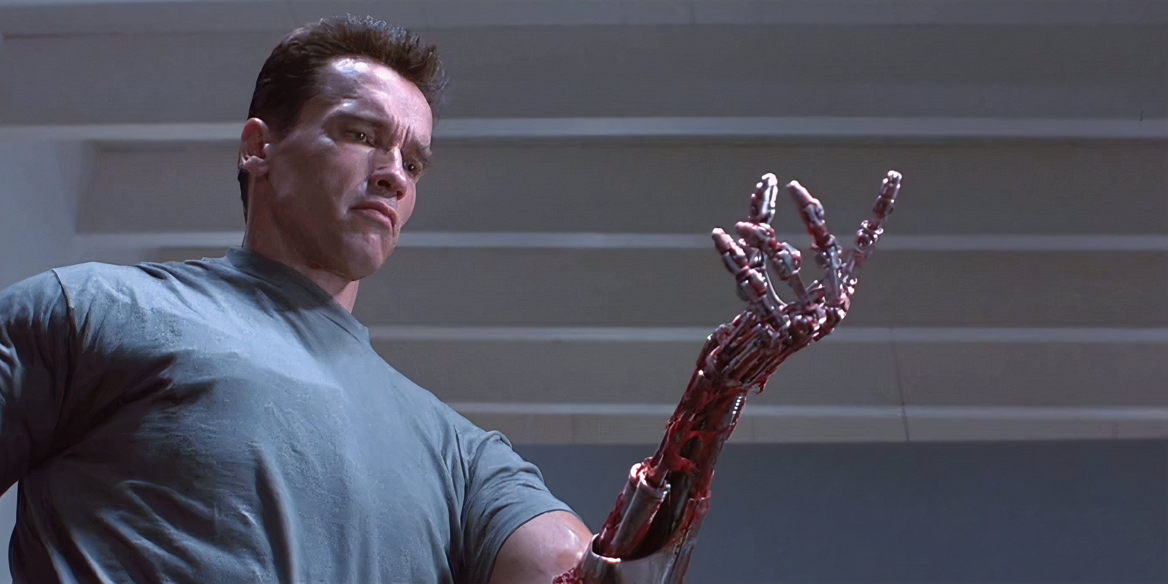 10 Movies About Humanities Struggle With TechnologyThe Terminator with an exposed metal arm