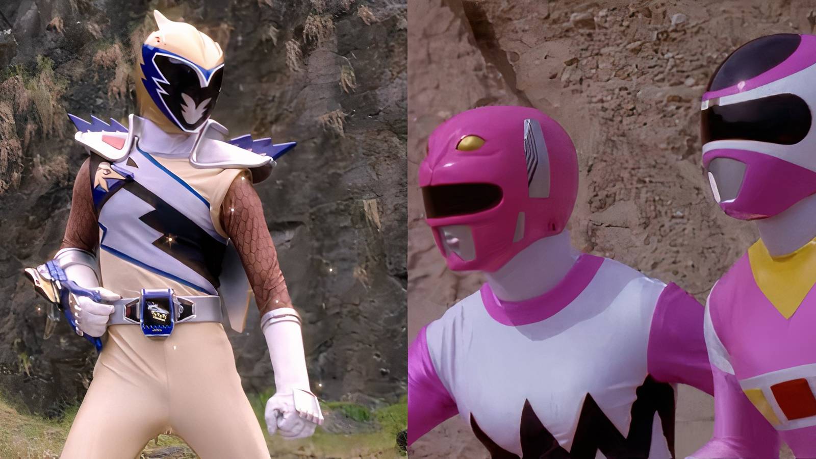 Golden Power Ranger Facing Pink Power Rangers