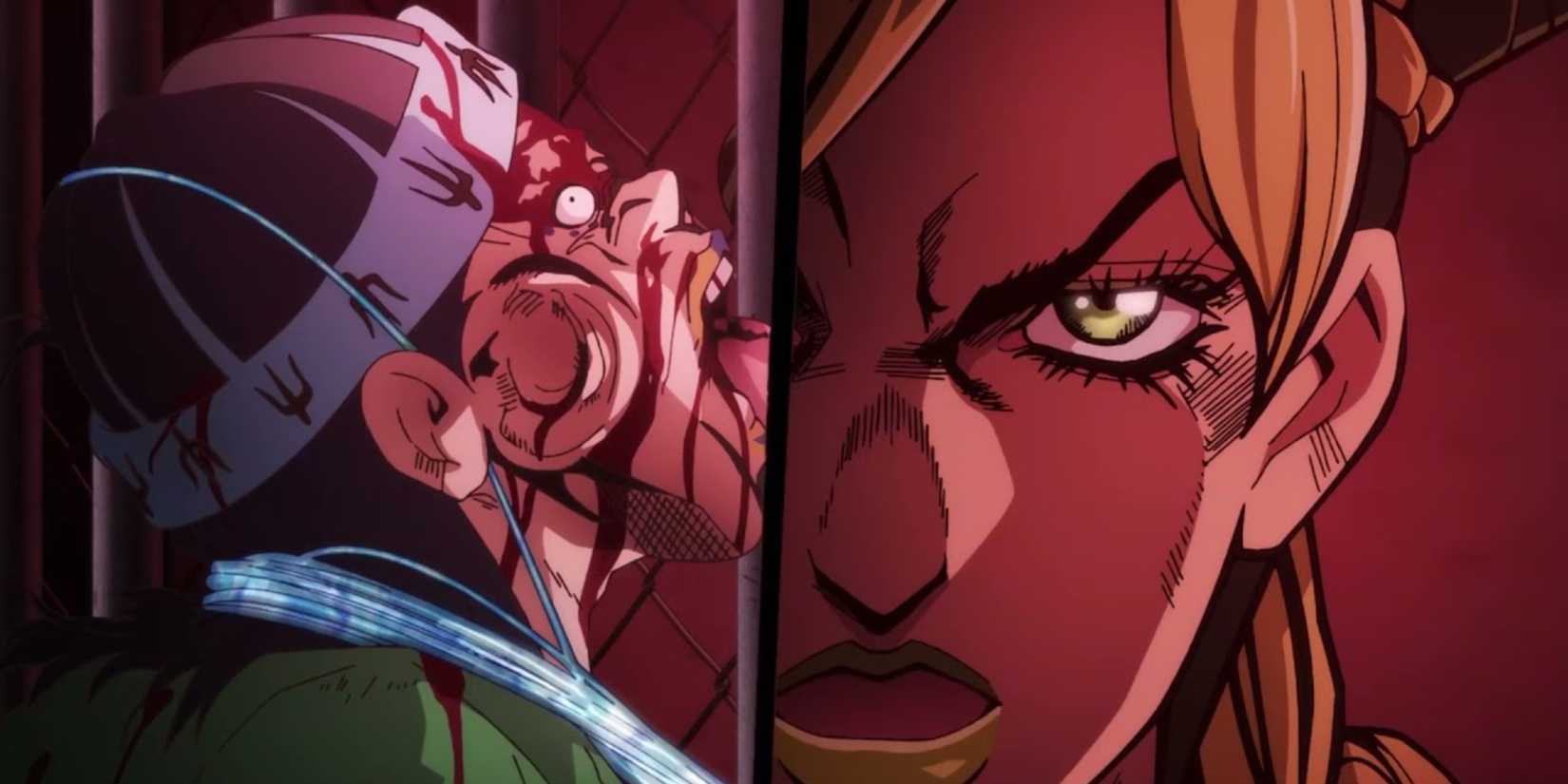 Jolyne beats up Gwess in JoJo's Bizarre Adventure Stone Ocean