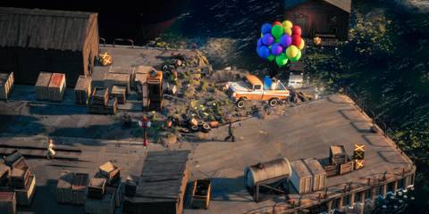 steam screenshot, car floating with balloons