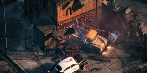 steam screenshot, car driving through building