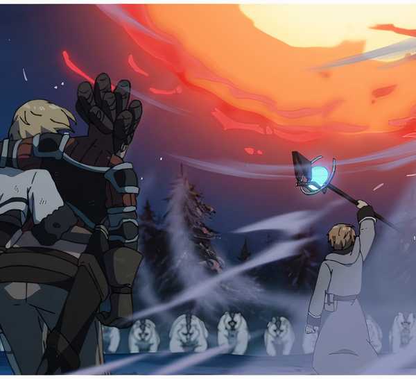 Mushoku Tensei: Jobless Reincarnation Rudeus Greyrat casting a spell to fight snow bears