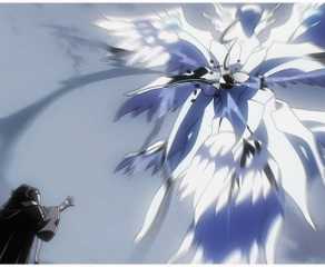 Overlord anime Ainz using black hole magic to defeat fake angel