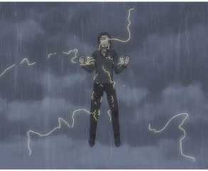 Uncle From Another World anime uncle flying and getting drenched in rain in despair