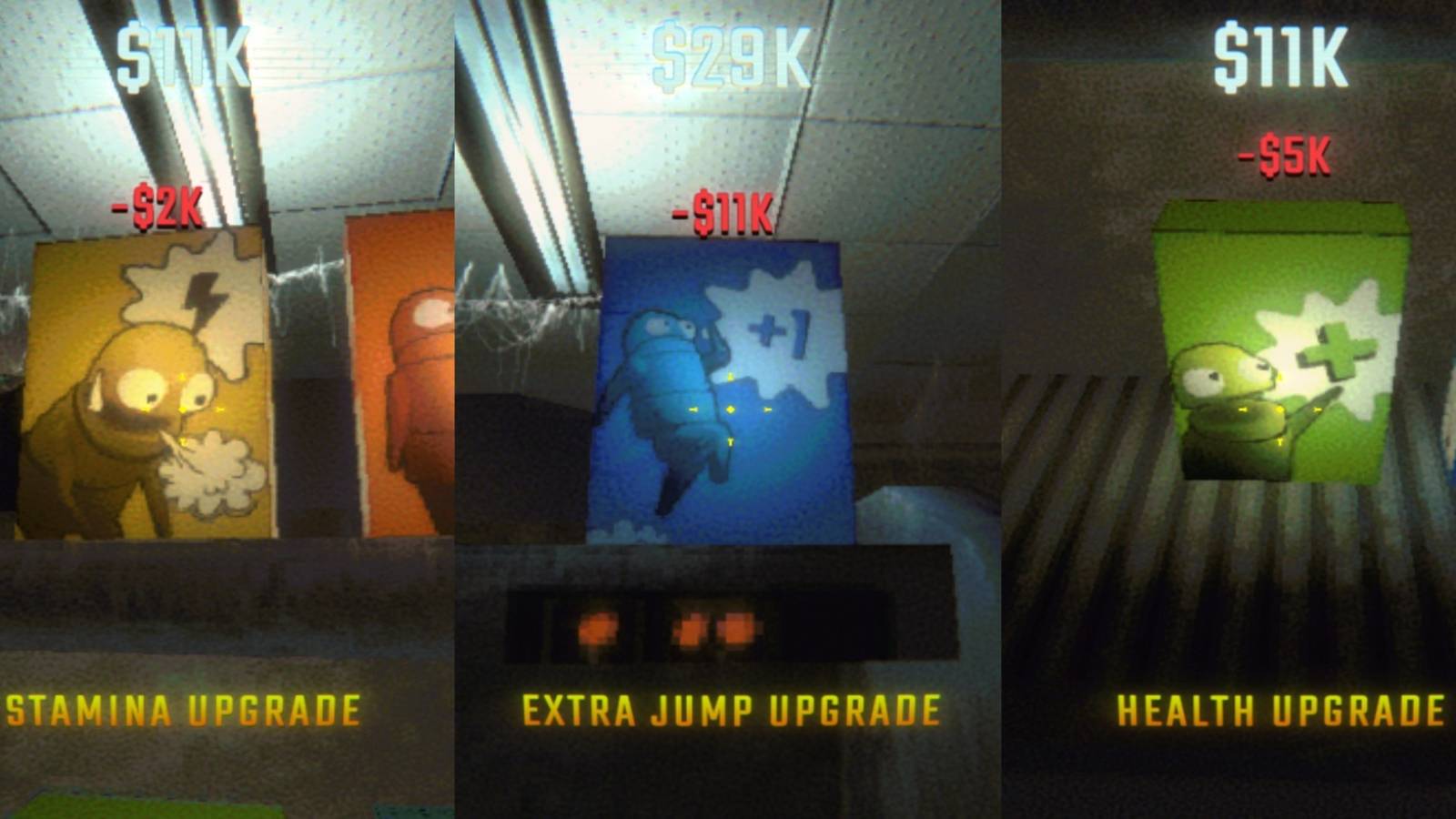 stamina upgrade, extra jump upgrade, health upgrade
