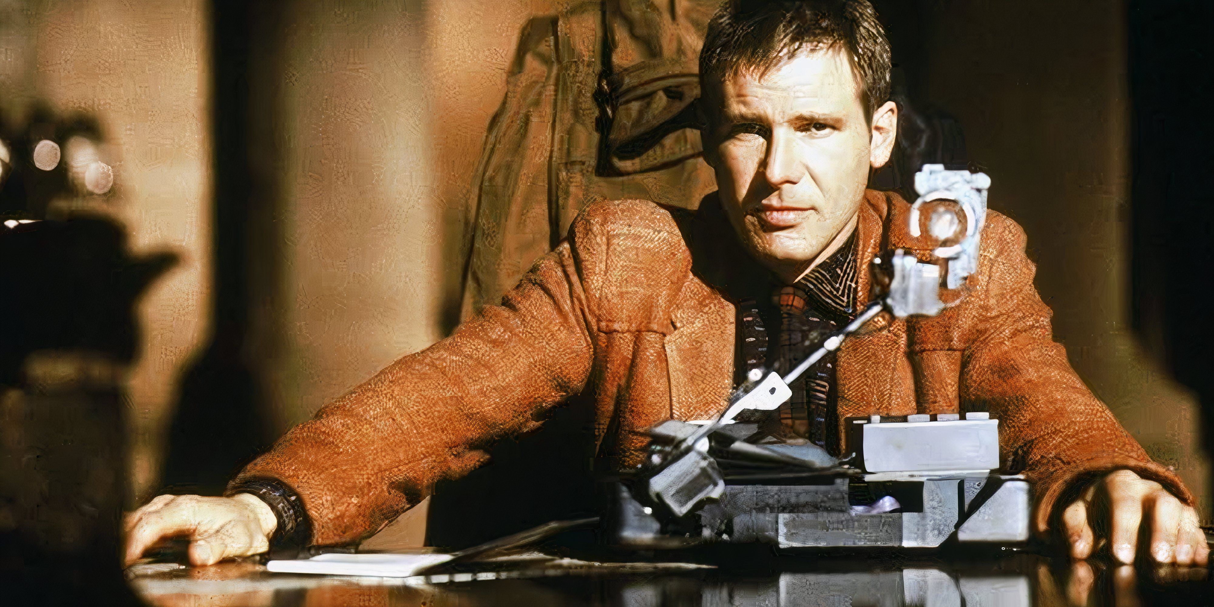 10 Greatest Dystopian Movies of All Time Deckard interviews someone at a desk