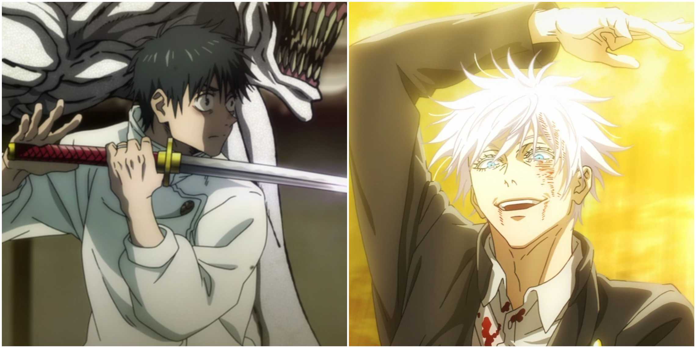 Colagem de imagens das lutas mais emocionantes de Jujutsu Kaisen