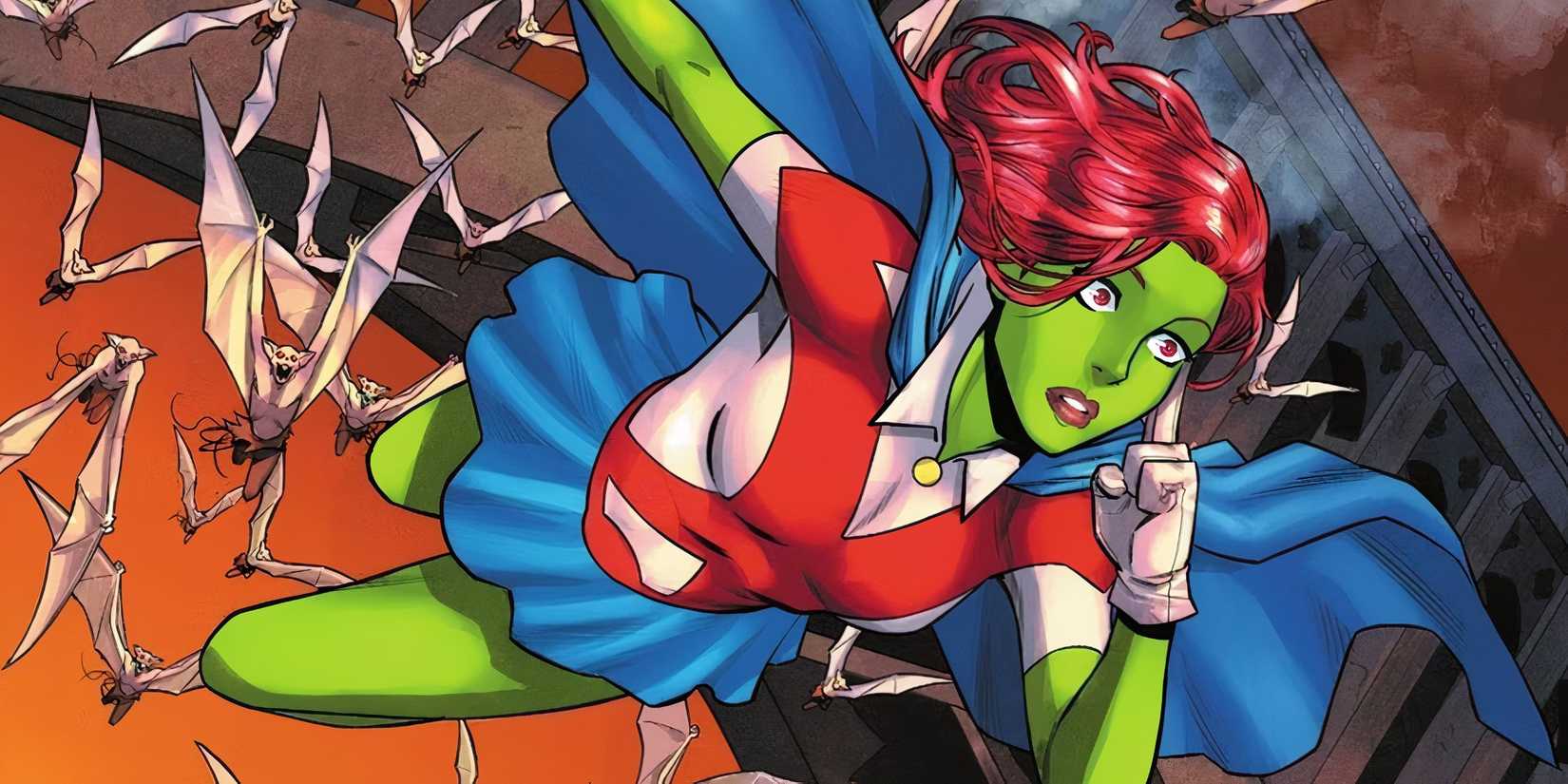 Miss Martian being chased by monsters