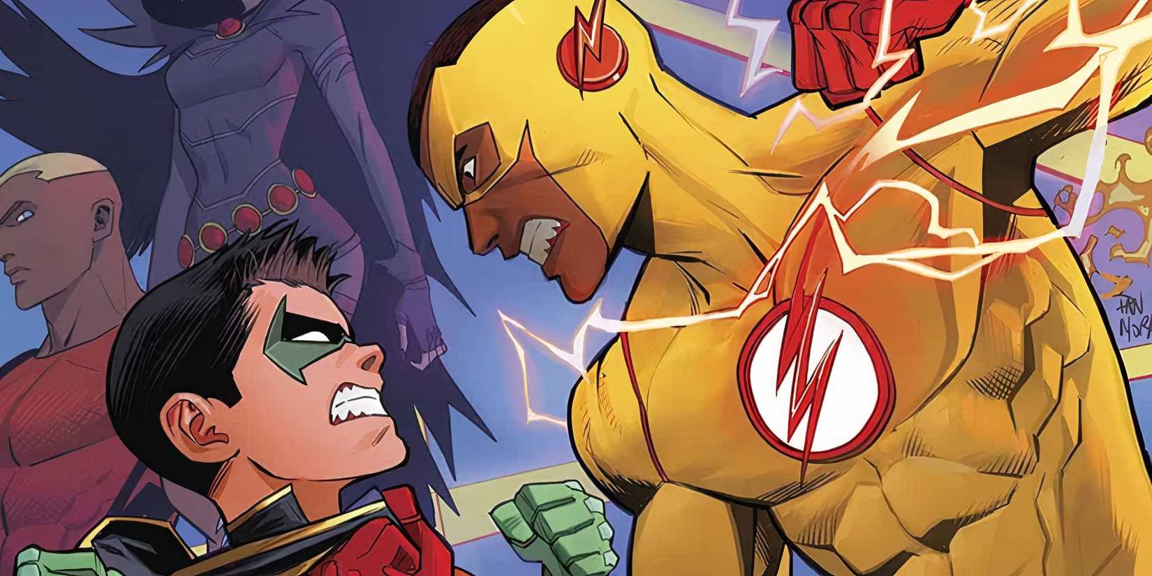 Kid Flash punching Damian Wayne