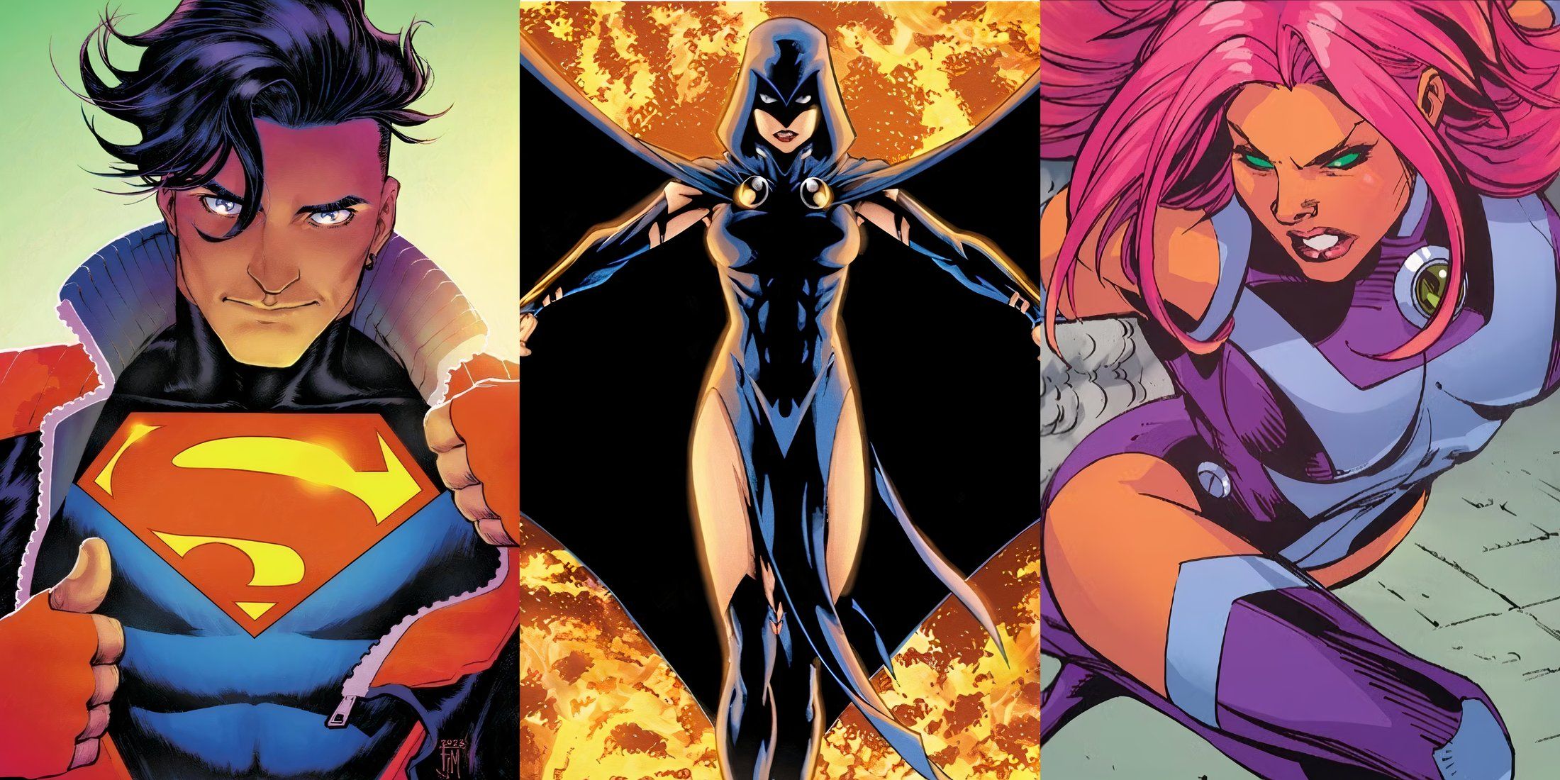 Strongest members of the Teen Titans, Superboy, Raven, Starfire