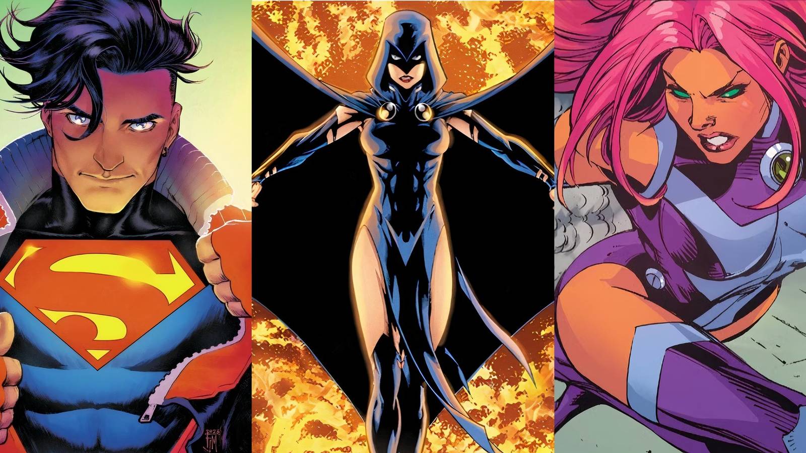 Strongest members of the Teen Titans, Superboy, Raven, Starfire