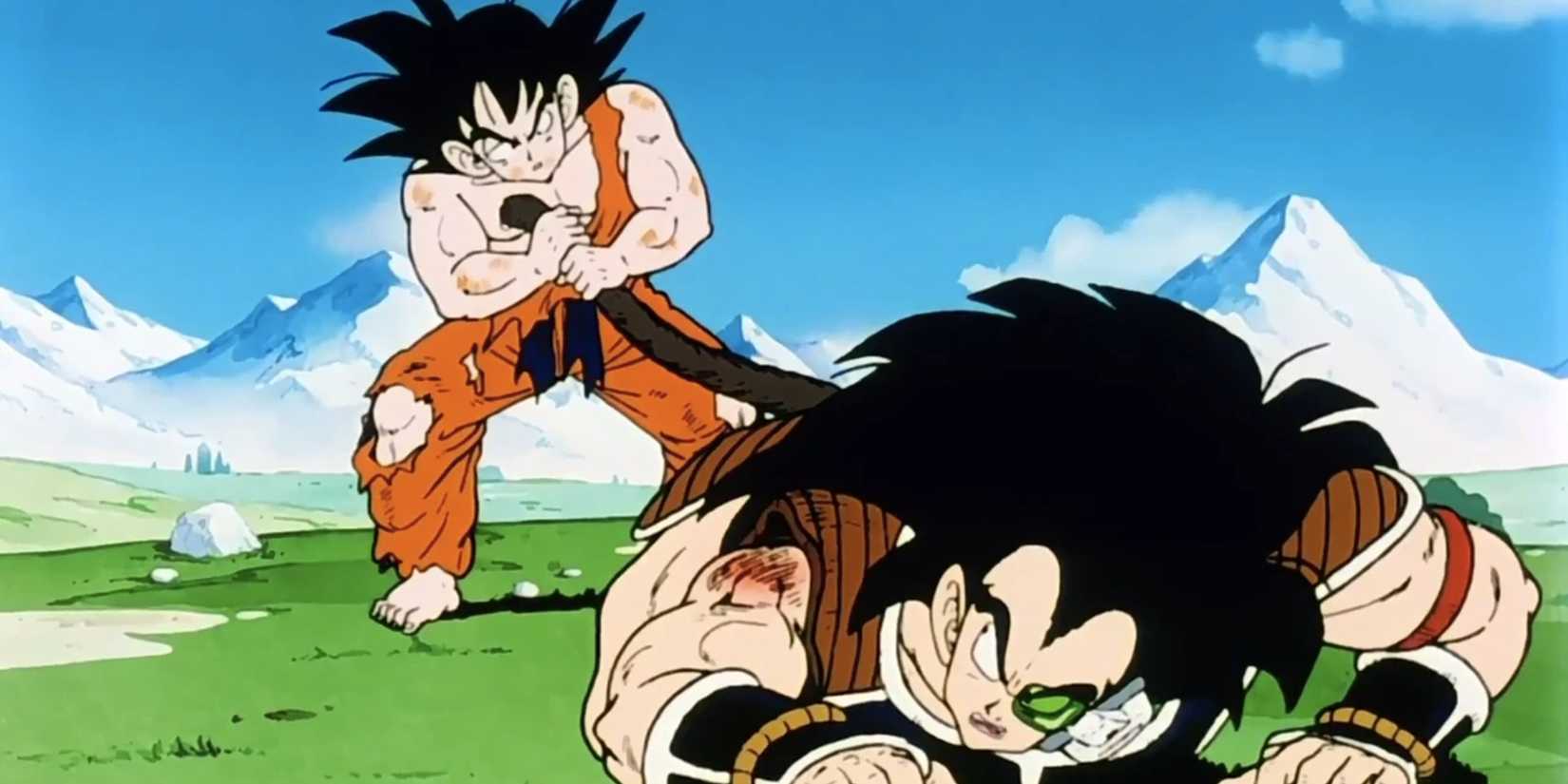 Goku holding Raditz' tail in Dragon Ball Z