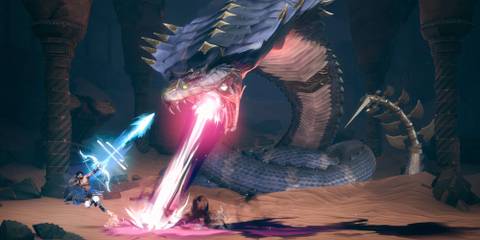 Sargon fighting a giant snake boss in Prince Of Persia: The Lost Crown