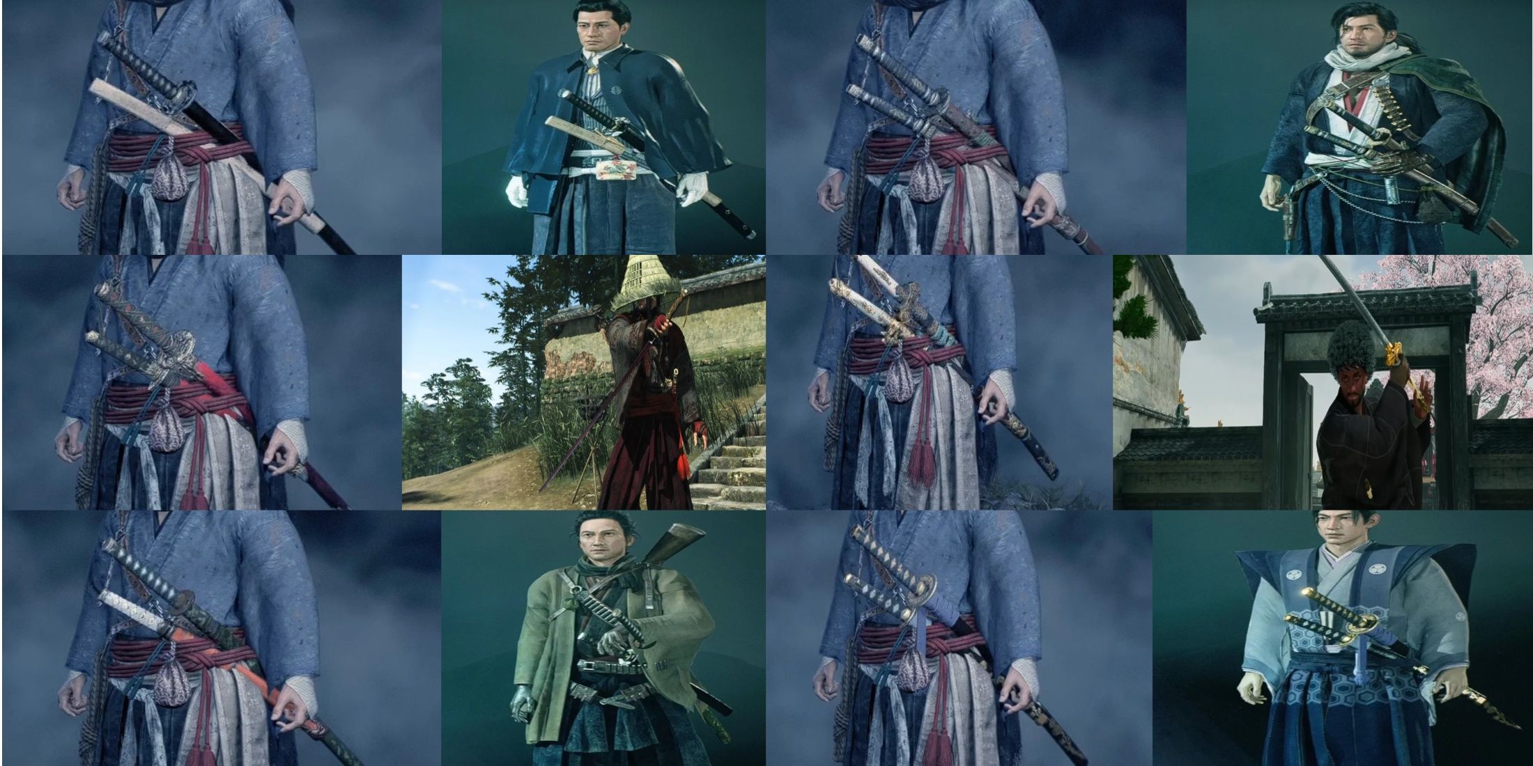 Rise of the Ronin best katanas mixed gameplay collage