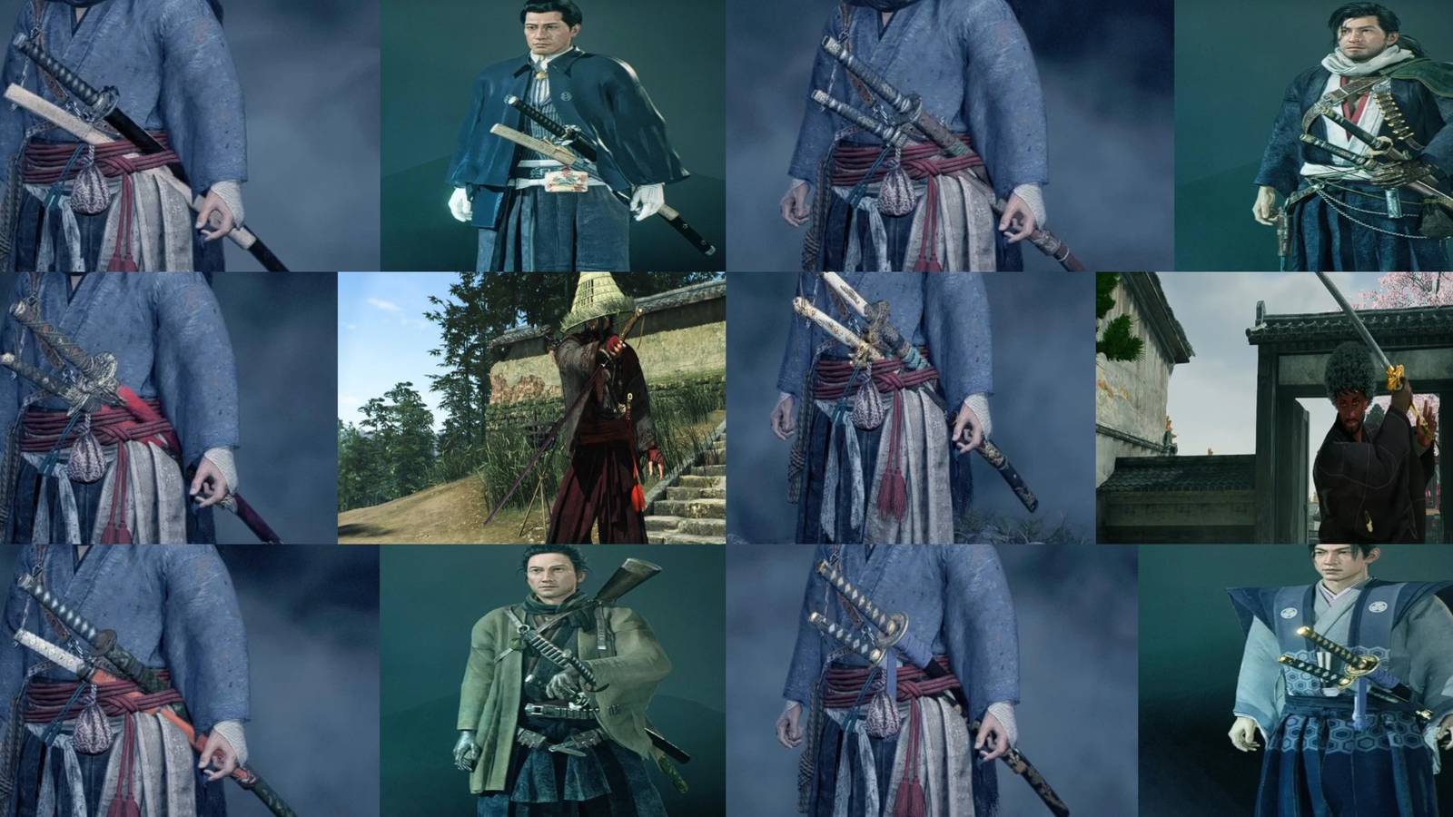 Rise of the Ronin best katanas mixed gameplay collage