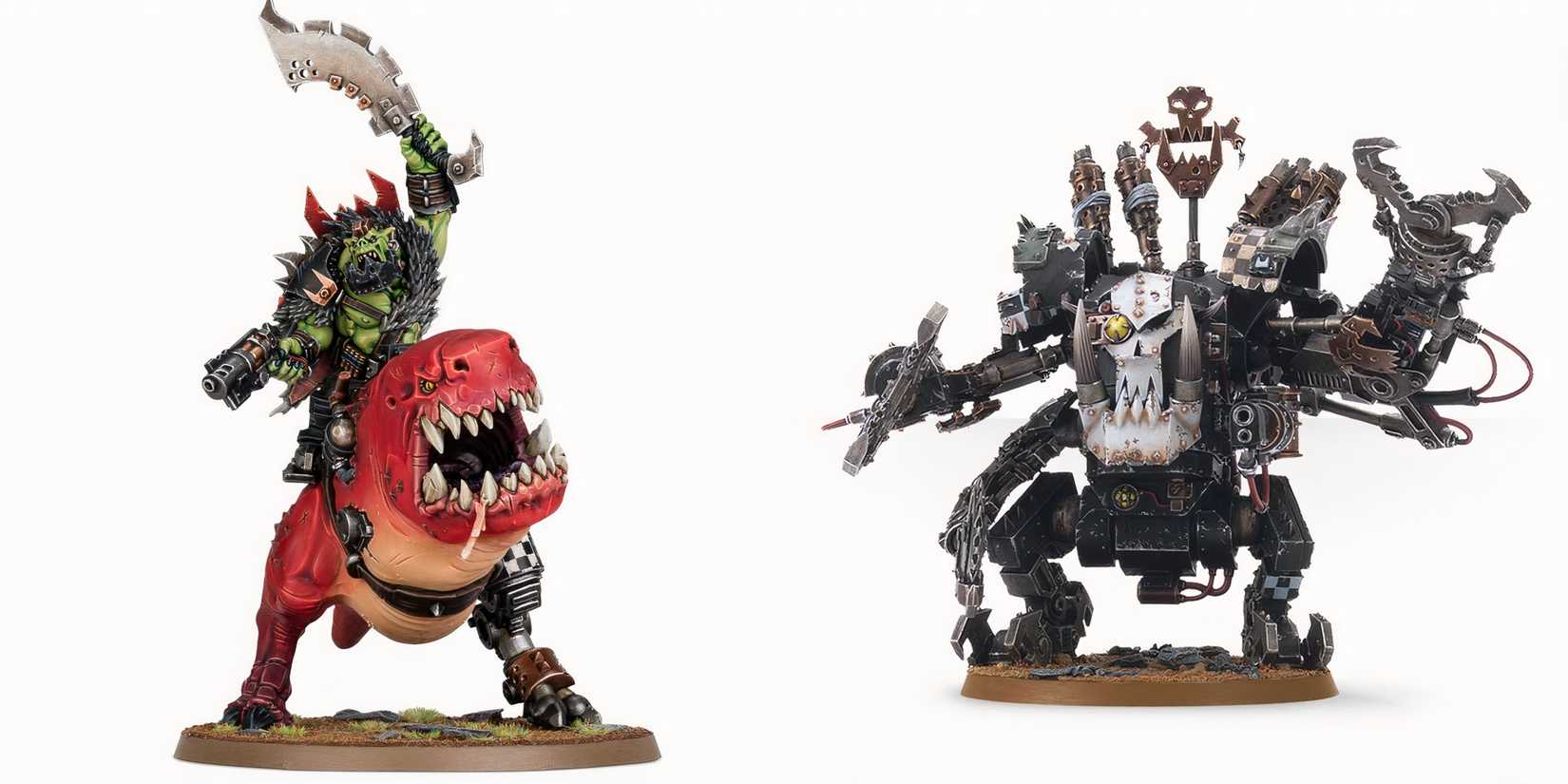 8 Villains That Would Be Perfect For Warhammer 40k: Space Marine 3 Minatures of a beastboss and a deff Dread