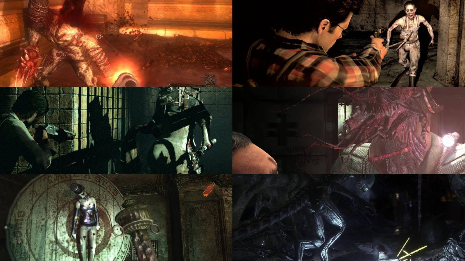 Alien Isolation, The Evil Within, Dead Space 2, Condemned 2 Bloodshot, Siren Blood Curse, Clive Barker's Jericho PS3 horror games mixed gameplay collage