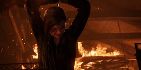 Ellie swinging a machete