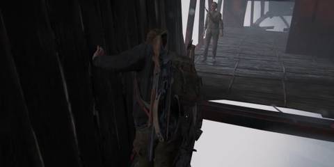 Abby crossing skyscraper bridge