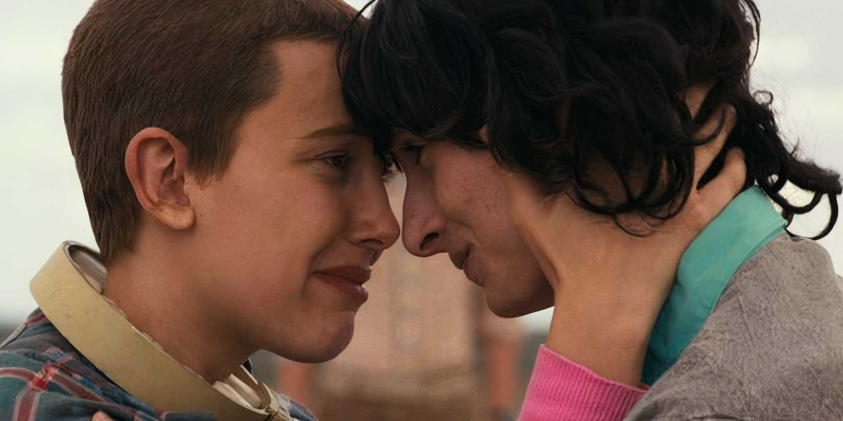 Eleven and Mike sharing an emotional moment in Stranger Things