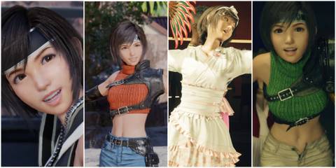 A collage of images of Yuffie from Final Fantasy 7 Rebirth from various mods