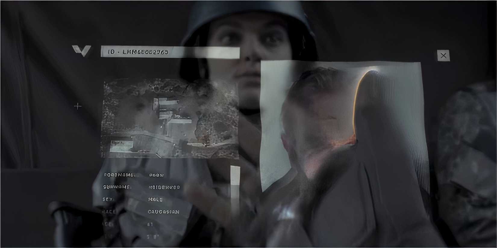 displaying a futuristic screen overlay showing passenger details.