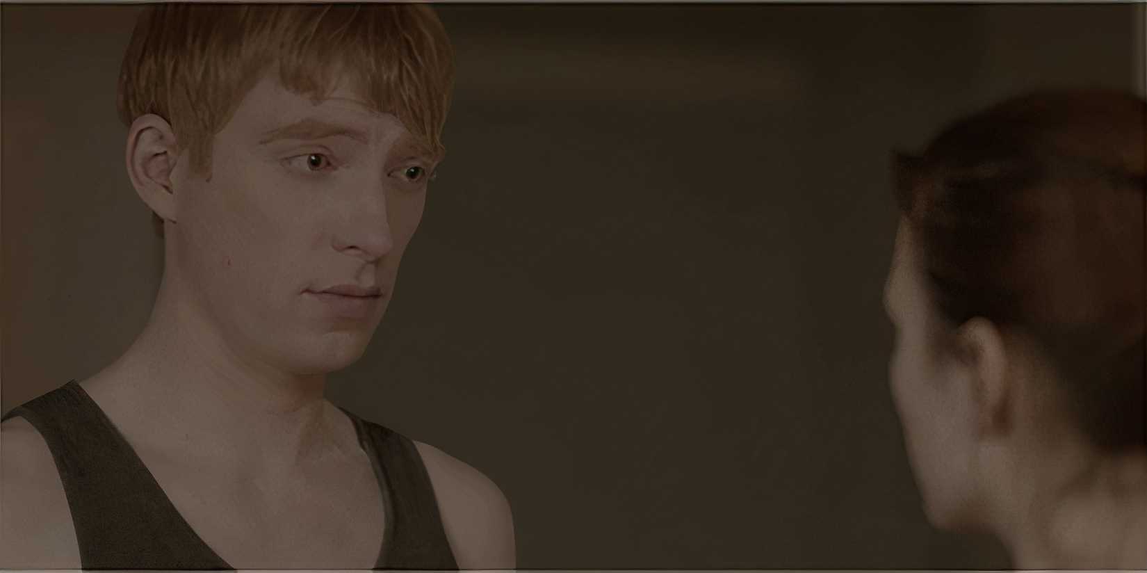 A man looks emotionally detached while facing a woman