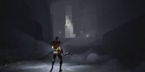 Ashen Steam screenshot, playering looking into the dark