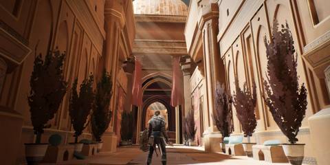 Ashen steam screenshot, player looking up at building