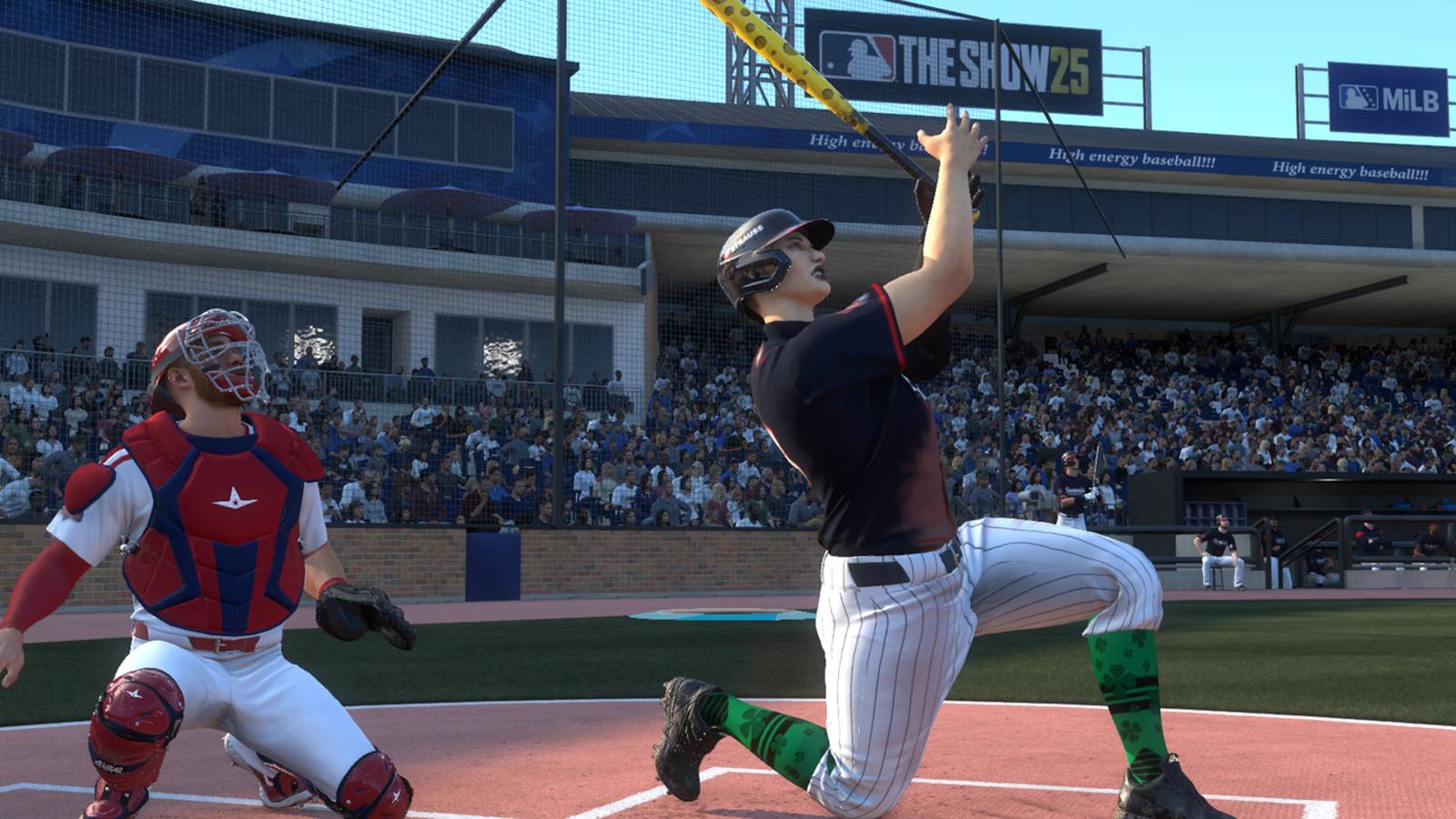 MLB The Show 25 screenshot of a home run animation in RTTS