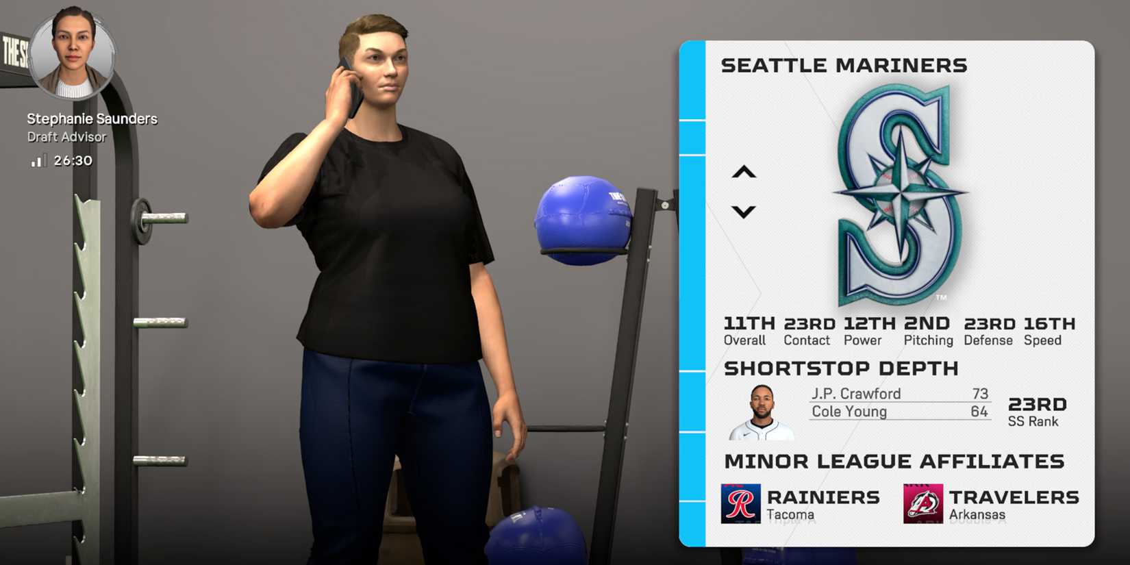 MLB The Show 25 screenshot of a shortstop picking the Seattle Mariners in Road to the Show