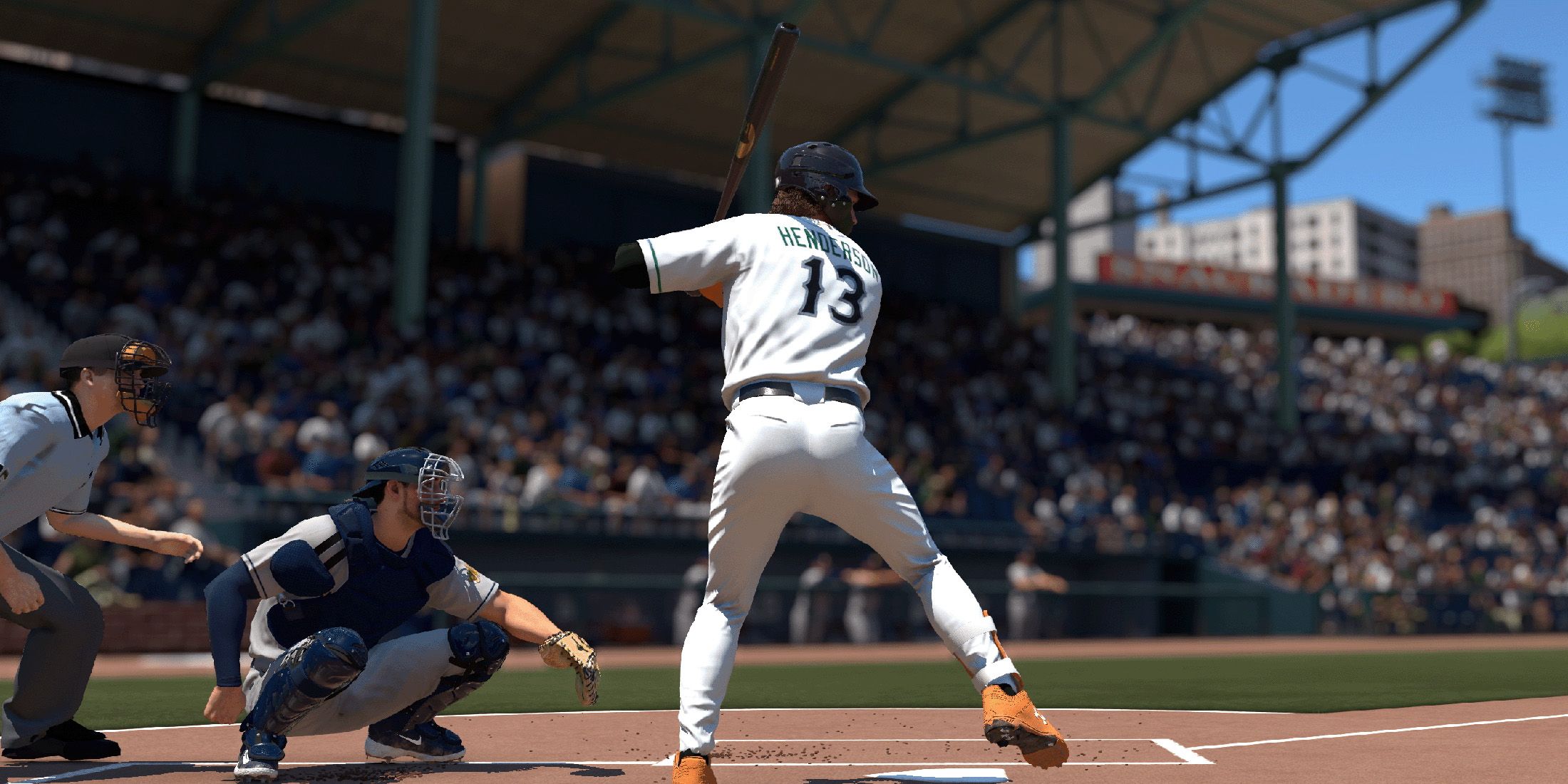 MLB The Show 25 screenshot of a batter about to swing