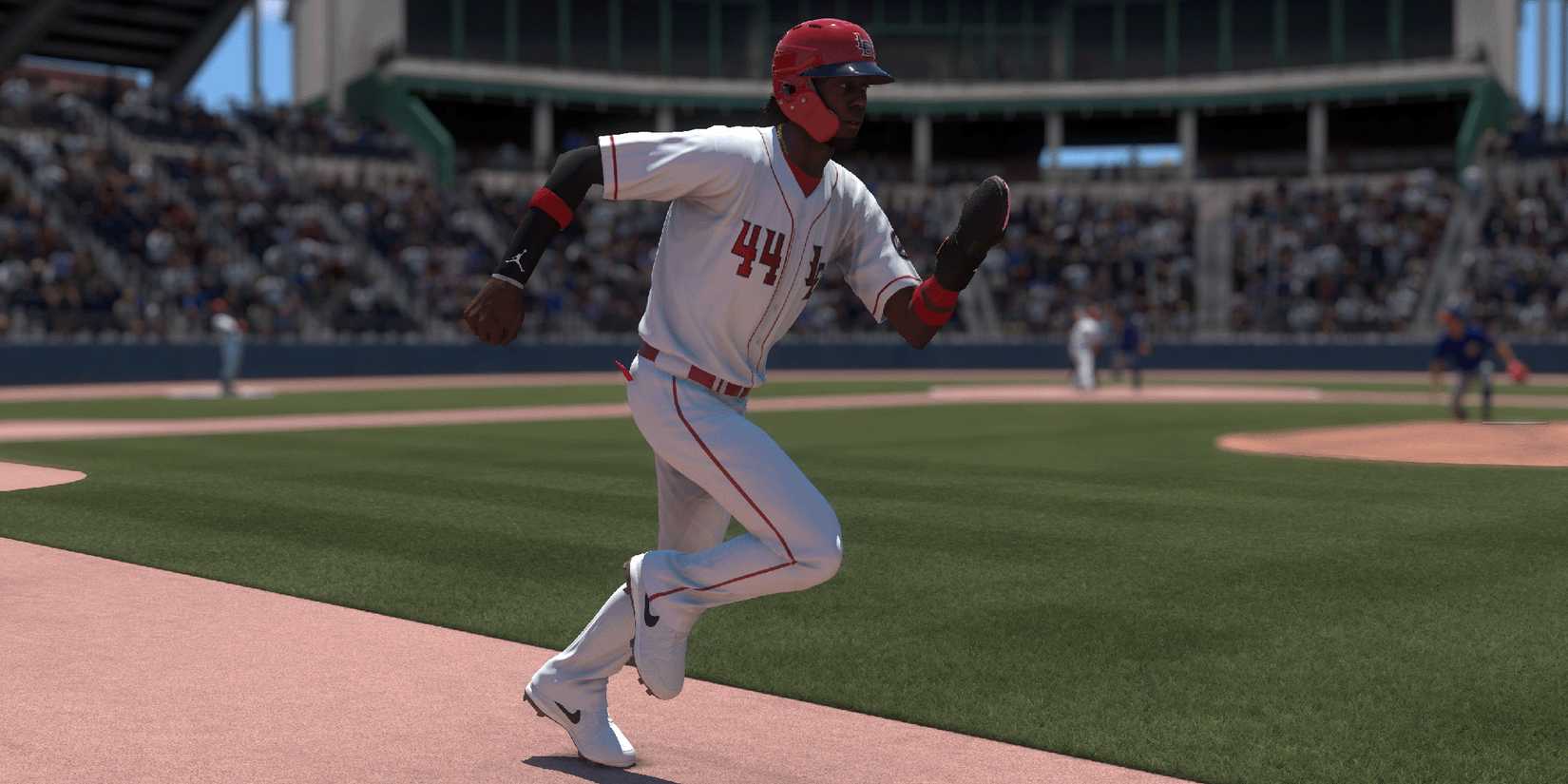 MLB The Show 25 screenshot of a runner rounding the bases