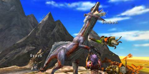 Monster Hunter 4 Ultimate Players attacking a monster 