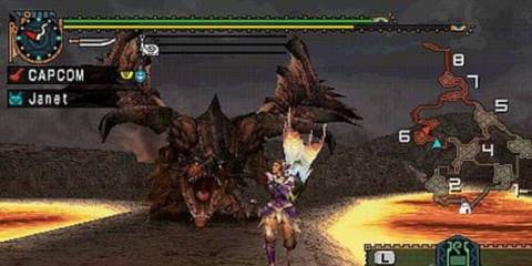 Monster Hunter Freedom Unite battling a monster