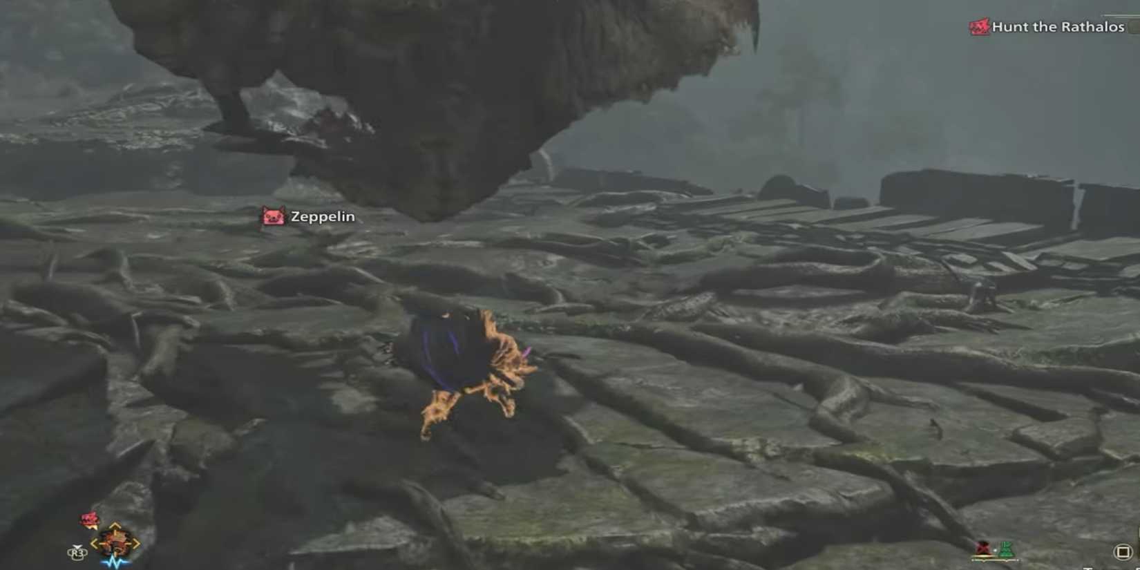 Monster Hunter Wilds fighting Rathalos with G. Arkveld hammer