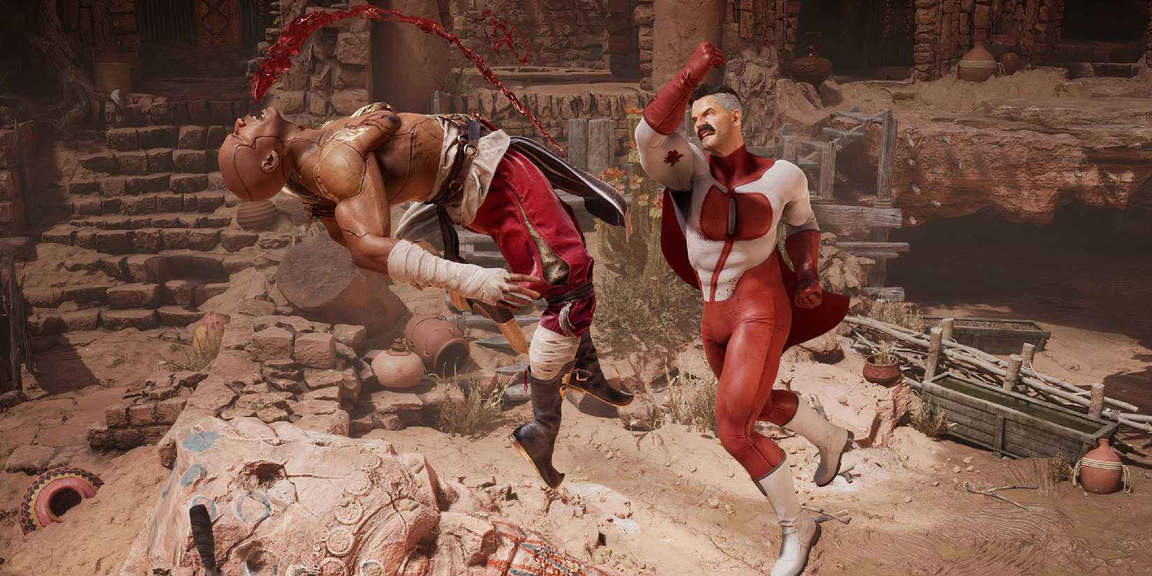 Omni-Man fighting Geras in Mortal Kombat 1