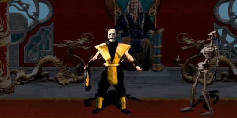 Scorpion revealing his skeleton form in Mortal Kombat