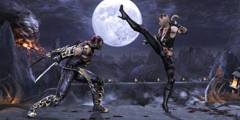Scorpion fighting Sonya Blade in Mortal Kombat 9