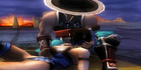 Kung Lao saving Kitana in Mortal Kombat: Shaolin Monks