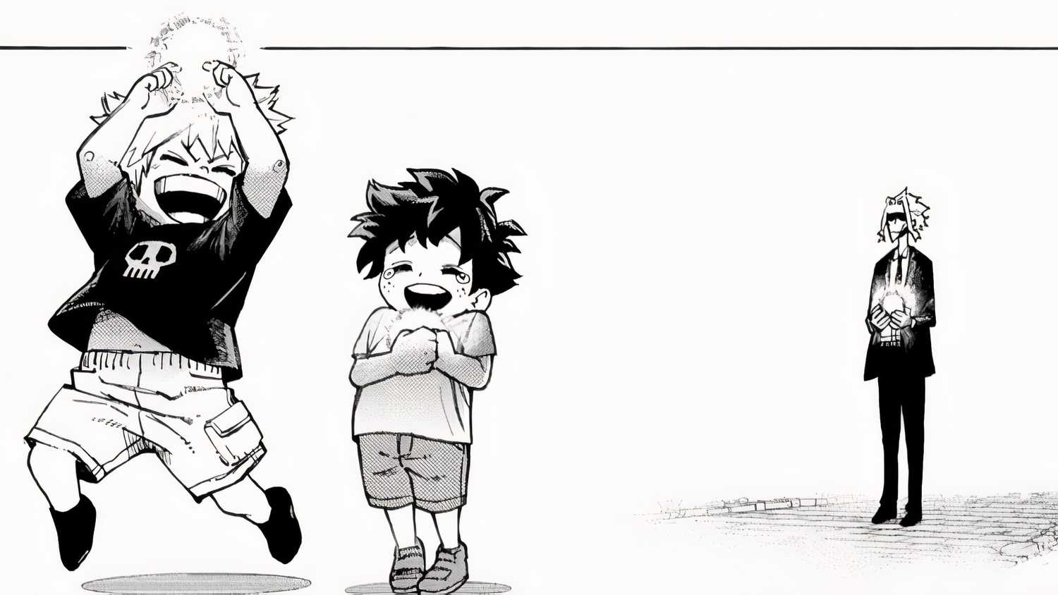 All Might con Deku y Bakugo en Mi Héroe Academia