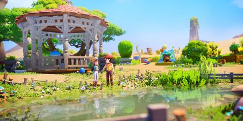 My Time at Sandrock holding hands by a stream