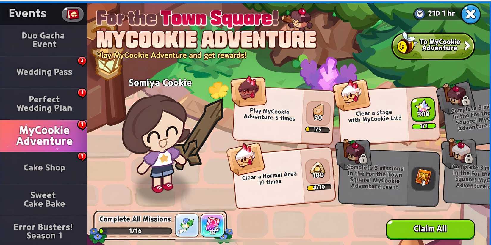 mycookie adventure event rewards in cookie run kingdom 