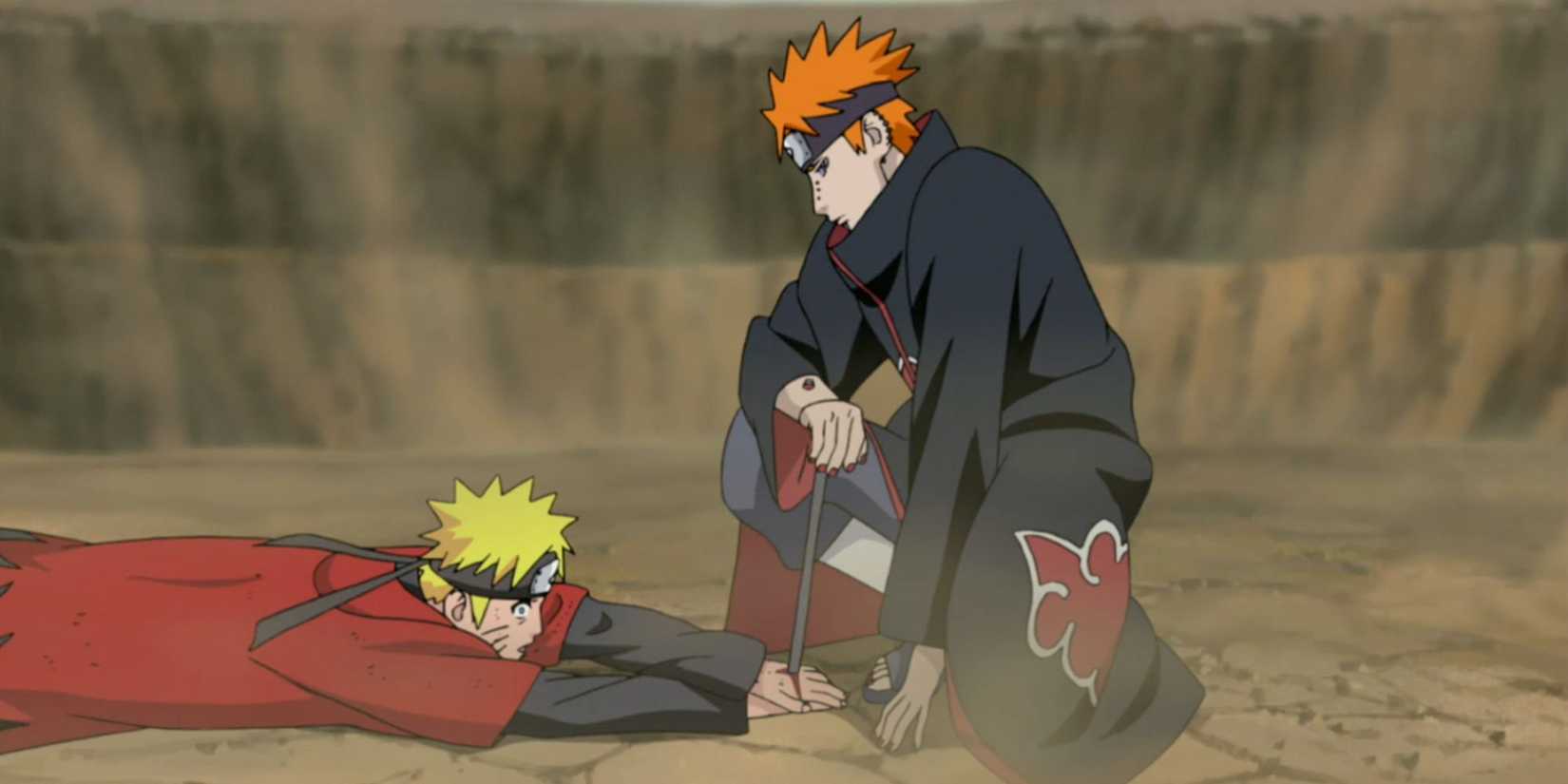 Naruto is restrained by Pain.